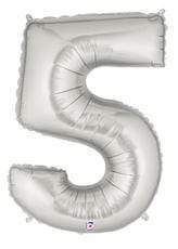 Betallic Mylar & Foil 5 Silver 40" Giant Balloon Letters and Numbers