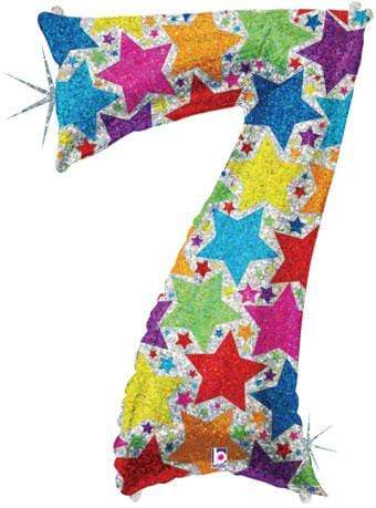 Betallic Mylar & Foil 7 40" Giant Number Balloons with Holographic Multi-Color Stars