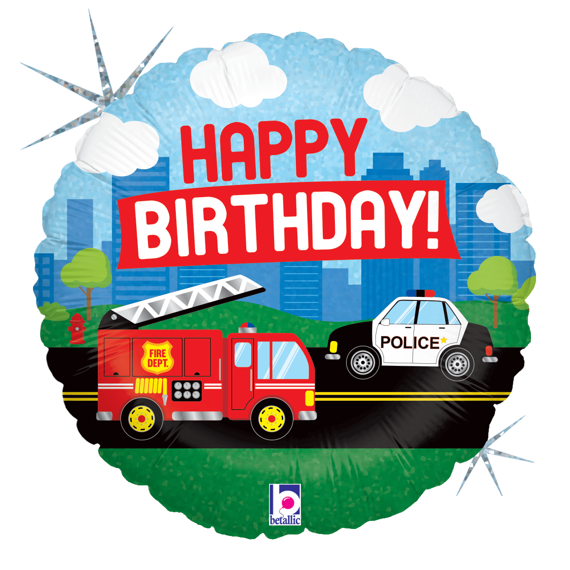 Betallic Mylar & Foil First Responders Holographic Happy Birthday 18″ Balloon