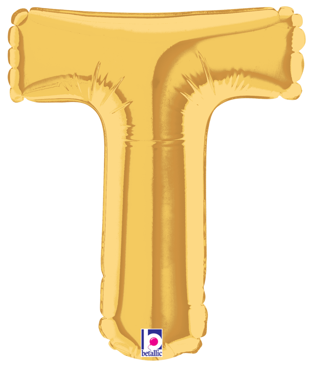 Betallic Mylar & Foil Gold Letter T (requires heat-sealing) 7″ Balloon
