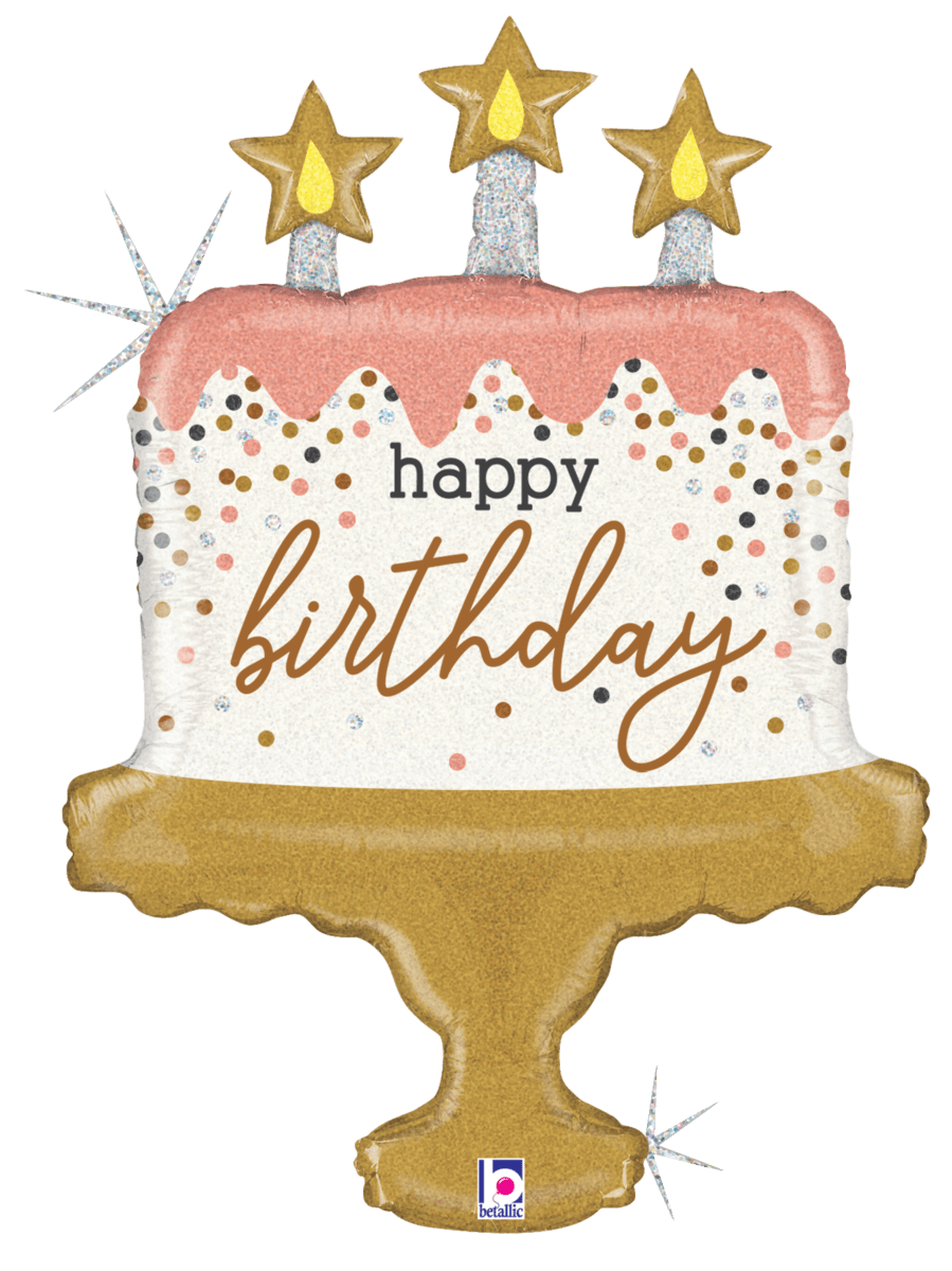 Betallic Mylar & Foil Happy Birthday Rose Gold Confetti Cake 32″ Balloon