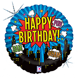 Betallic Mylar & Foil Happy Birthday Superhero Holographic 18″ Balloon