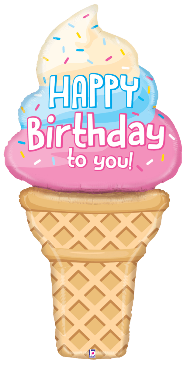 Betallic Mylar & Foil Happy Birthday to You Ice Cream Cone 60″ Balloon
