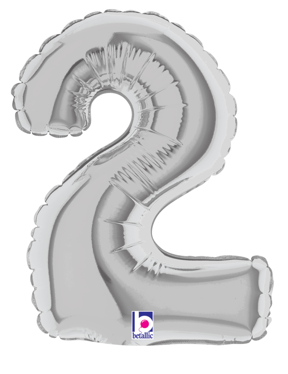 Betallic Mylar & Foil Silver Number 2 (requires heat-sealing) 7″ Balloon