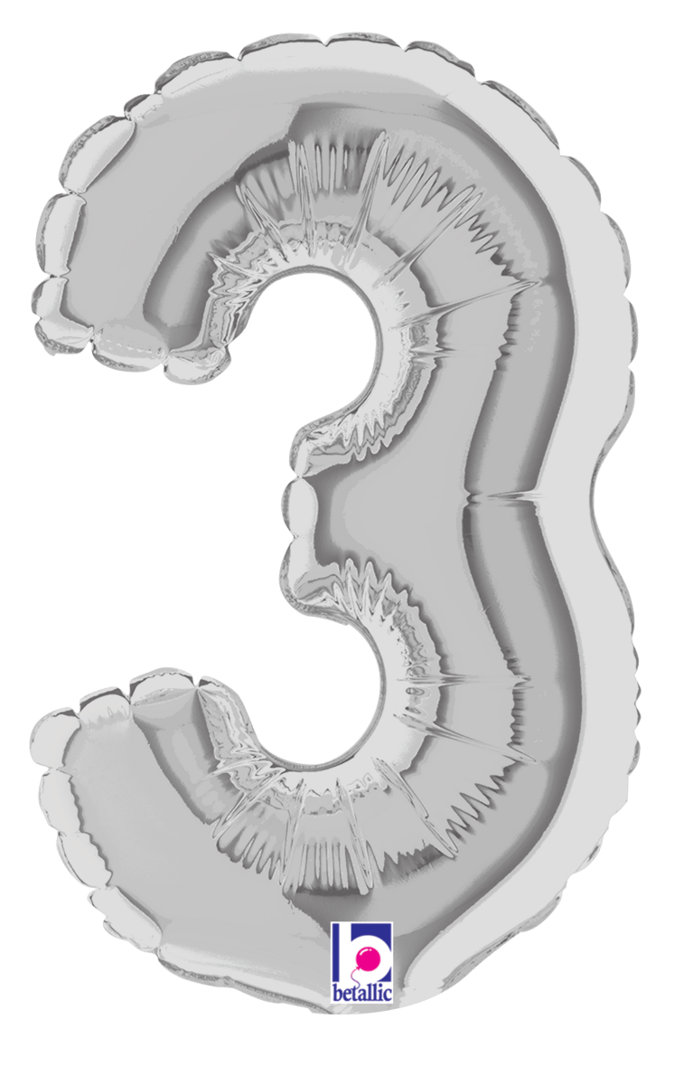 Betallic Mylar & Foil Silver Number 3 (requires heat-sealing) 7″ Balloon