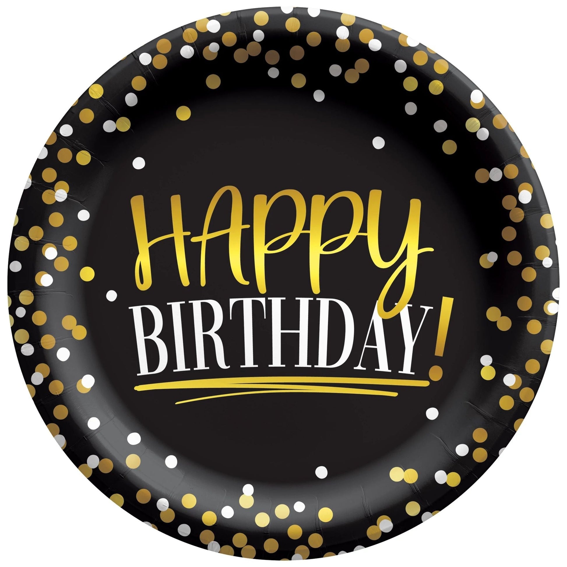 Black & Gold Birthday Paper Plates 9″ by Amscan from Instaballoons