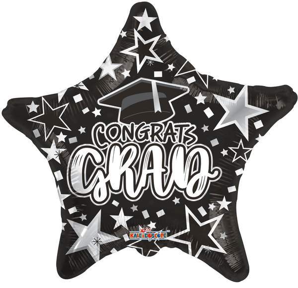 Convergram Mylar & Foil Black Congrats Grad 18" Graduation Star Balloon