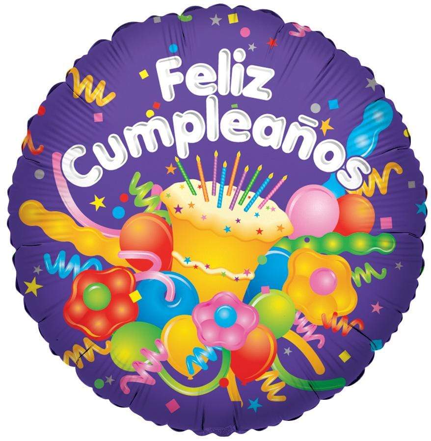 Convergram Mylar & Foil Feliz Cumpleaños Pastel & Serpentinas De Fiesta 18″ Balloon
