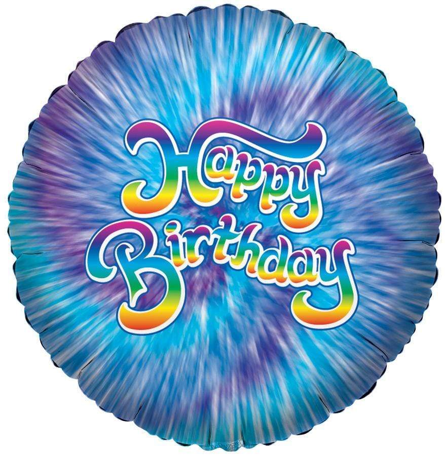 Convergram Mylar & Foil Funky Tie-Dye Birthday In Blue 18″ Balloon