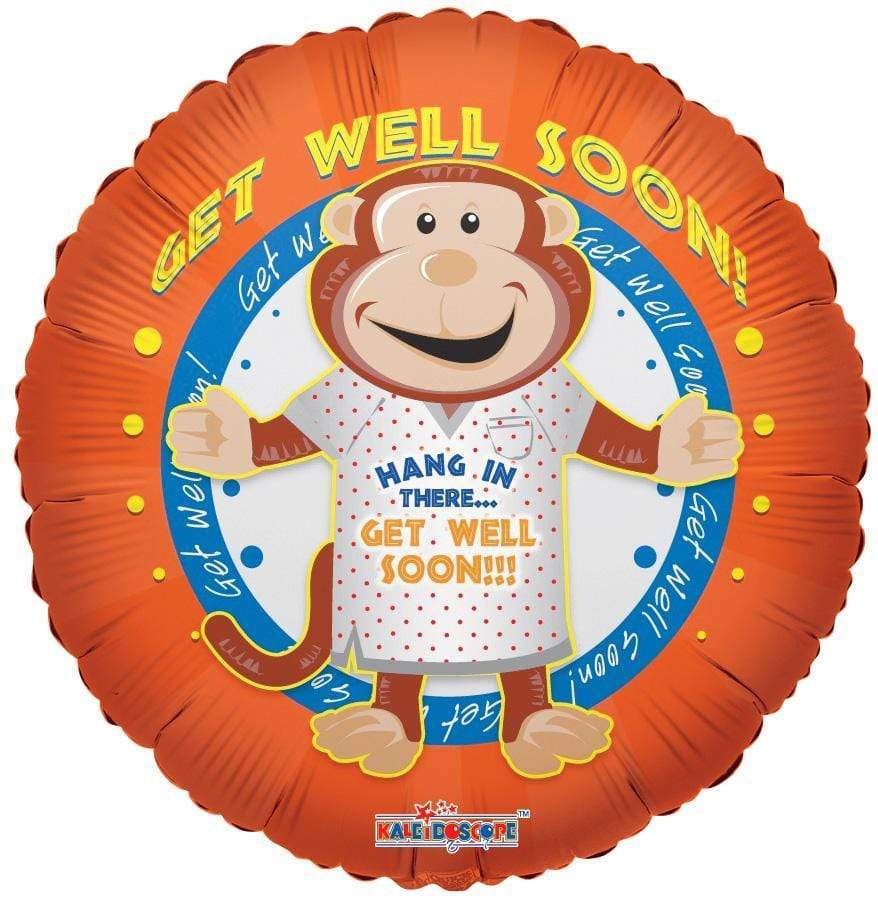 Convergram Mylar & Foil Hang In There ... Get Well Soon Monkey 18" Foil Balloon
