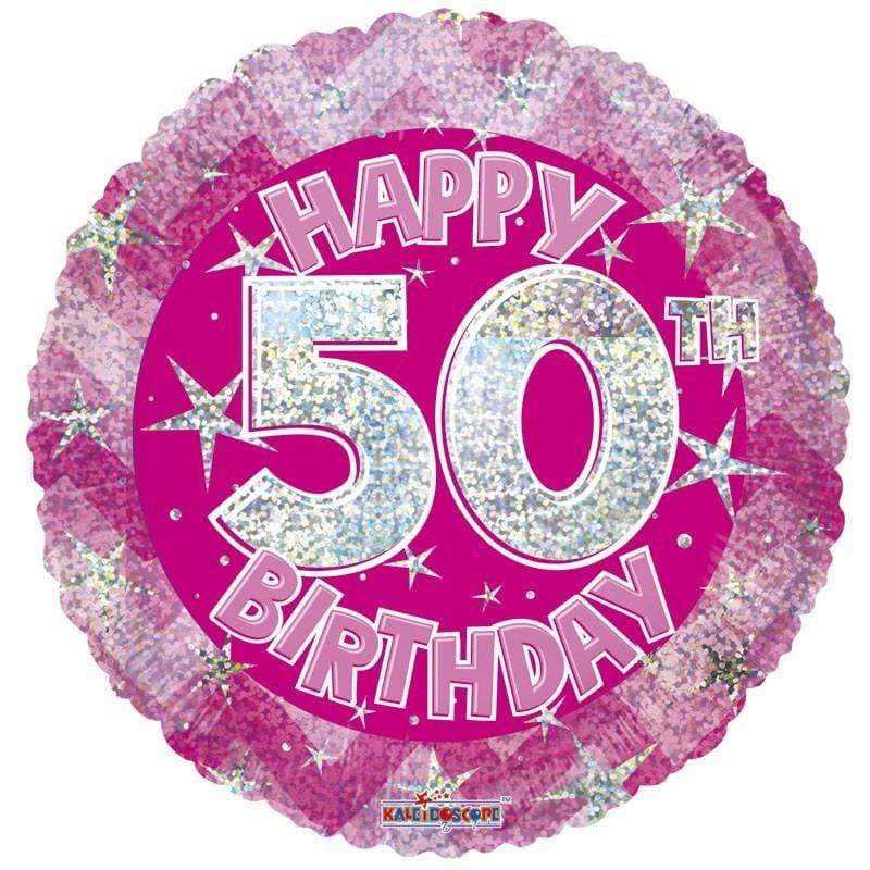 Convergram Mylar & Foil Happy 50th Birthday Pink Holographic 18″ Balloon