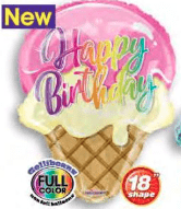 Convergram Mylar & Foil Happy Birthday Ice Cream Cone Shape 18″ Balloon