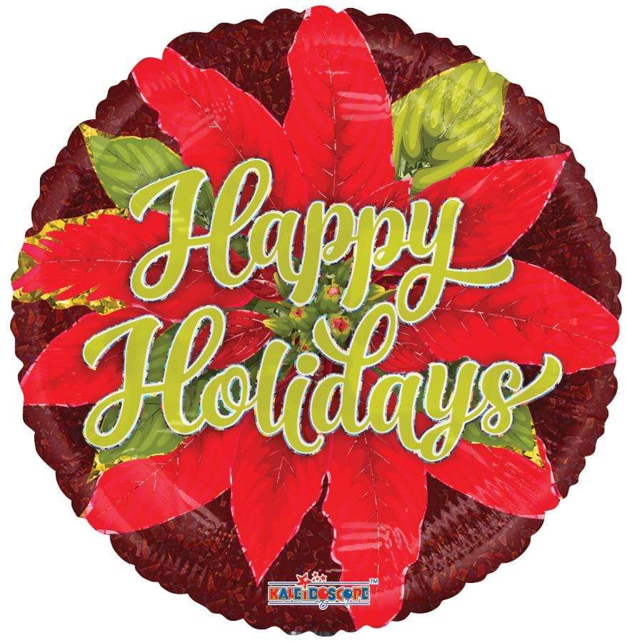 Convergram Mylar & Foil Happy Holidays Poinsettia 18″ Holographic Balloon