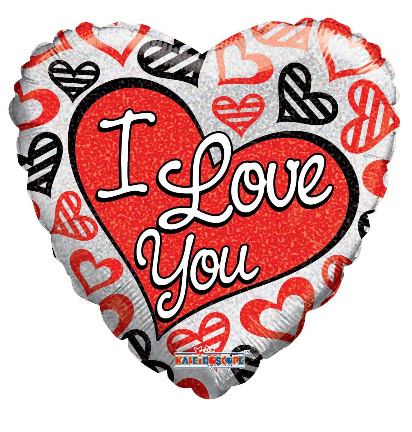 Convergram Mylar & Foil I Love You Red and Black Hearts 18″ Balloon