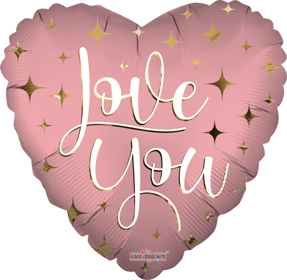 Convergram Mylar & Foil Love You Matte Gold Pink Heart 18″ Balloon