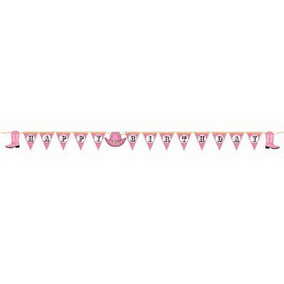 Creative Converting Party Supplies Happy Birthday Pink Western Cowboy Themed Banner
