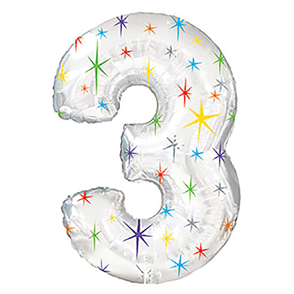 Multi-colored Sparkle Number 3 (Three) 38″ Balloon