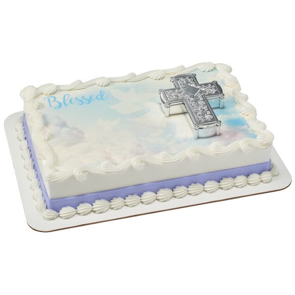 DecoPac Mylar & Foil Silver Cross Cake Kit
