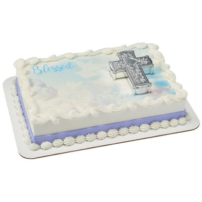 DecoPac Mylar & Foil Silver Cross Cake Kit