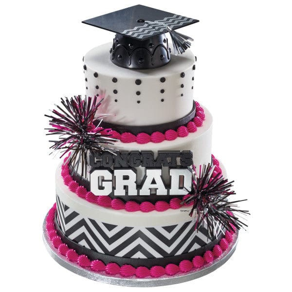 DecoPac Party Supplies Congrats Grad Cap Silver Cake Kit  (4 count)