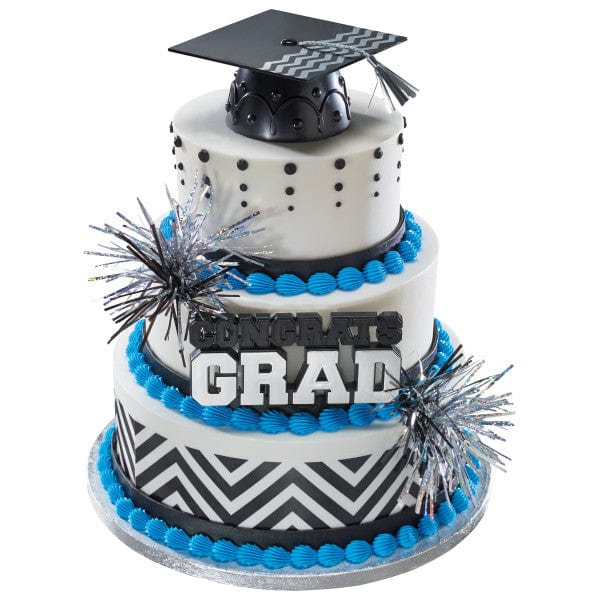 DecoPac Party Supplies Congrats Grad Cap Silver Cake Kit  (4 count)