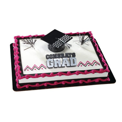 DecoPac Party Supplies Congrats Grad Cap Silver Cake Kit  (4 count)