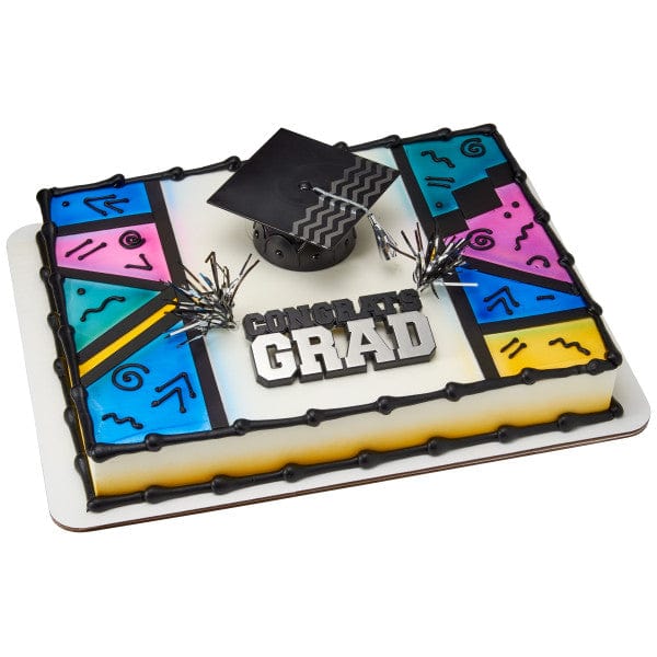 DecoPac Party Supplies Congrats Grad Cap Silver Cake Kit  (4 count)