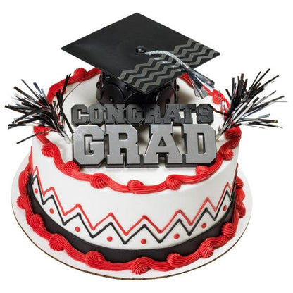 DecoPac Party Supplies Congrats Grad Cap Silver Cake Kit  (4 count)