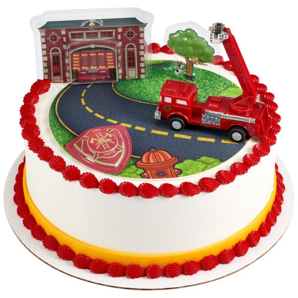 DecoPac Party Supplies Fire Truck & Station Cake Kit