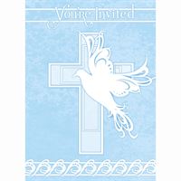 Dove Cross Blue Invitations 8ct - Unique