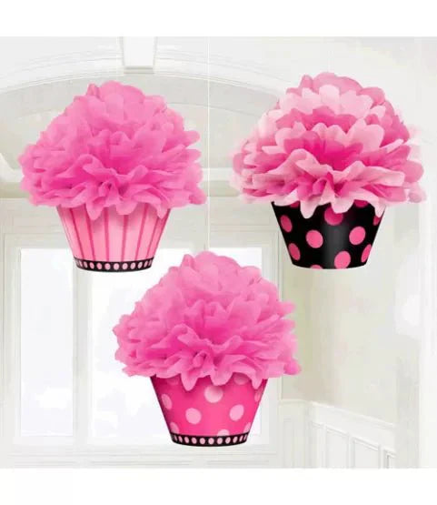 Fluffy Decorations - Pink Cupcakes (3ct) - Amscan