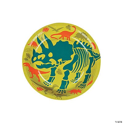 Fun Express Party Supplies Dino Dig Triceratops Dinosaur Dessert Plates 7″ (8 count)