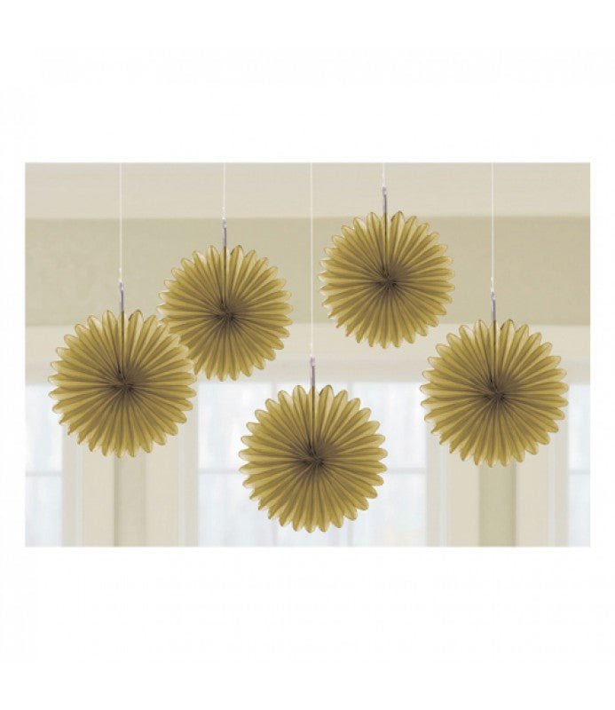 Gold Mini Hanging Fans 5ct - Amscan