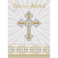 Gold & Silver Radiant Cross Invitations 8ct - Unique