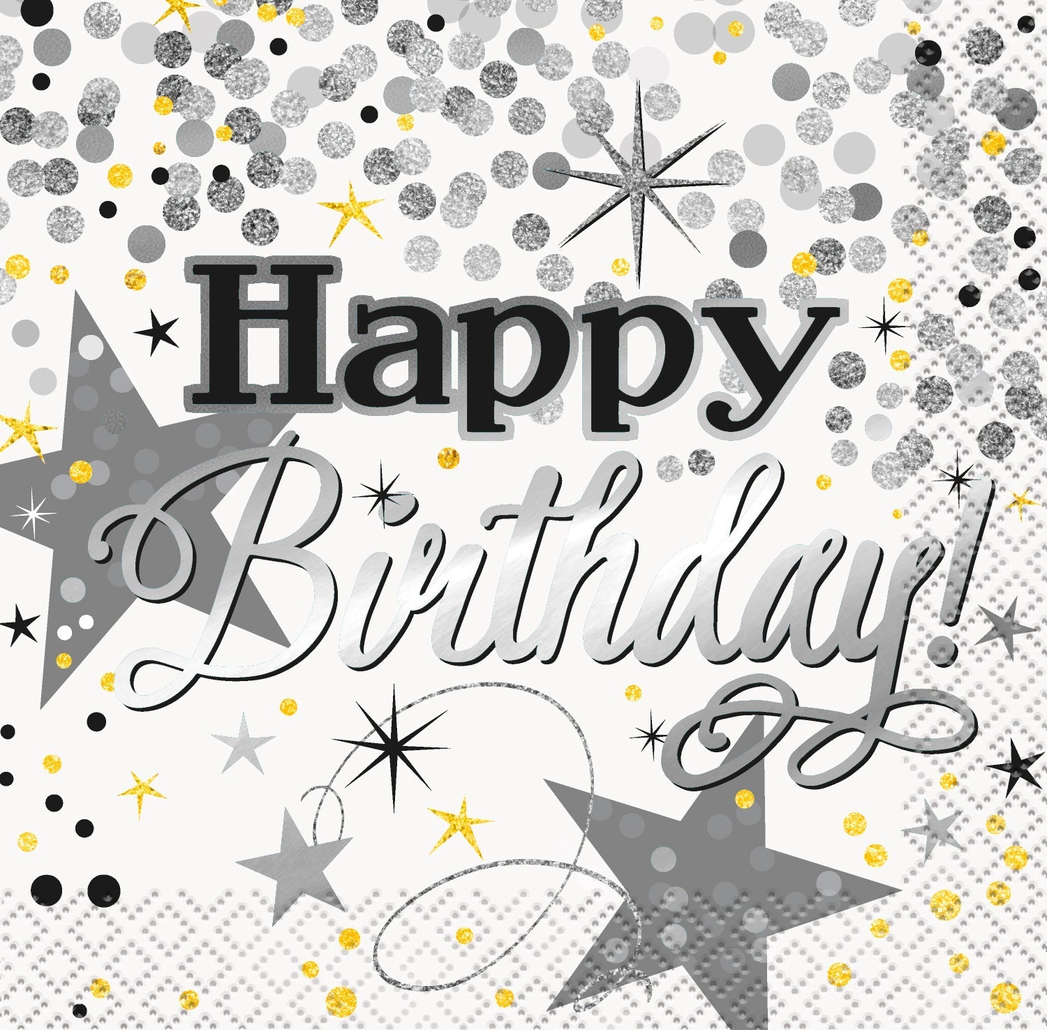 Happy Birthday Glittering Beverage Napkins by Unique from Instaballoons