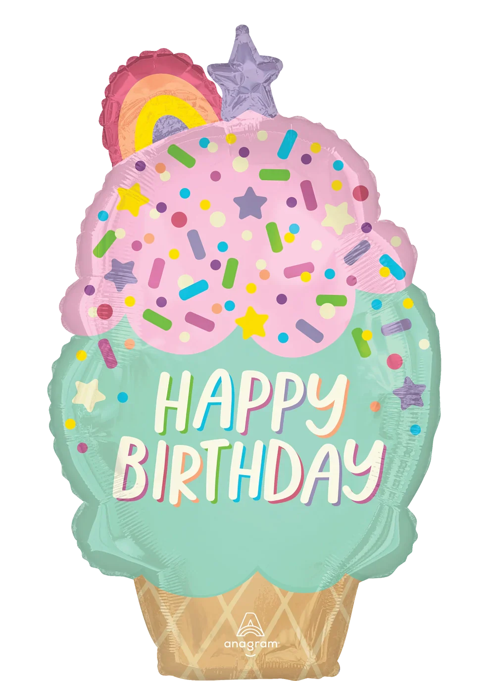 Happy Birthday Ice Cream Cone 29″ Foil Balloon by Anagram from Instaballoons