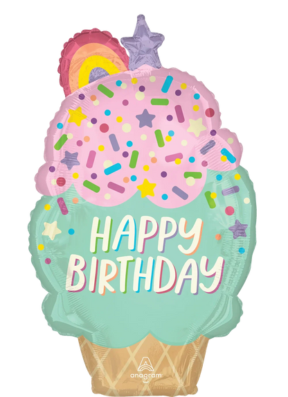 Happy Birthday Ice Cream Cone 29″ Foil Balloon by Anagram from Instaballoons