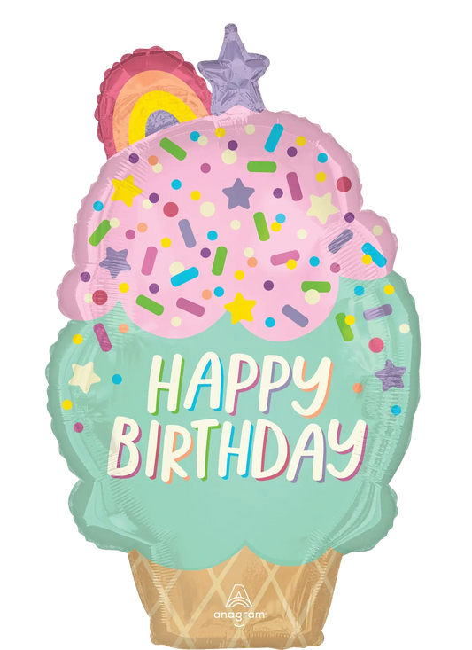 Happy Birthday Ice Cream Cone 29″ Foil Balloon by Anagram from Instaballoons