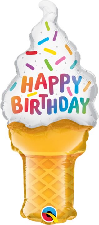 Happy Birthday Ice Cream Cone (requires heat-sealing) 14″ Foil Balloon by Qualatex from Instaballoons