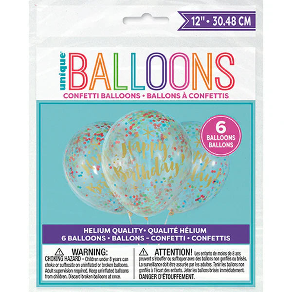 Happy Birthday with Multi Color Confetti 12″ Latex Balloons by Unique from Instaballoons