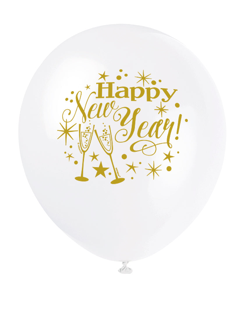 Happy New Year 12″ Latex Balloons by Unique from Instaballoons