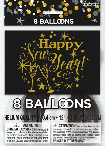Happy New Year 12″ Latex Balloons by Unique from Instaballoons