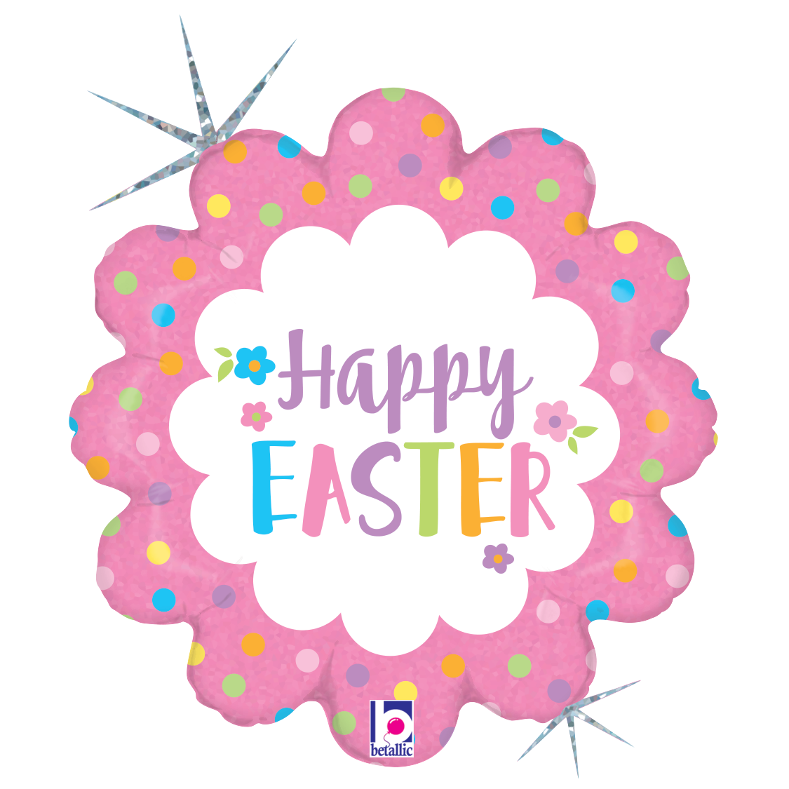Holographic Flower Happy Easter 18″ Foil Balloon by Betallic from Instaballoons