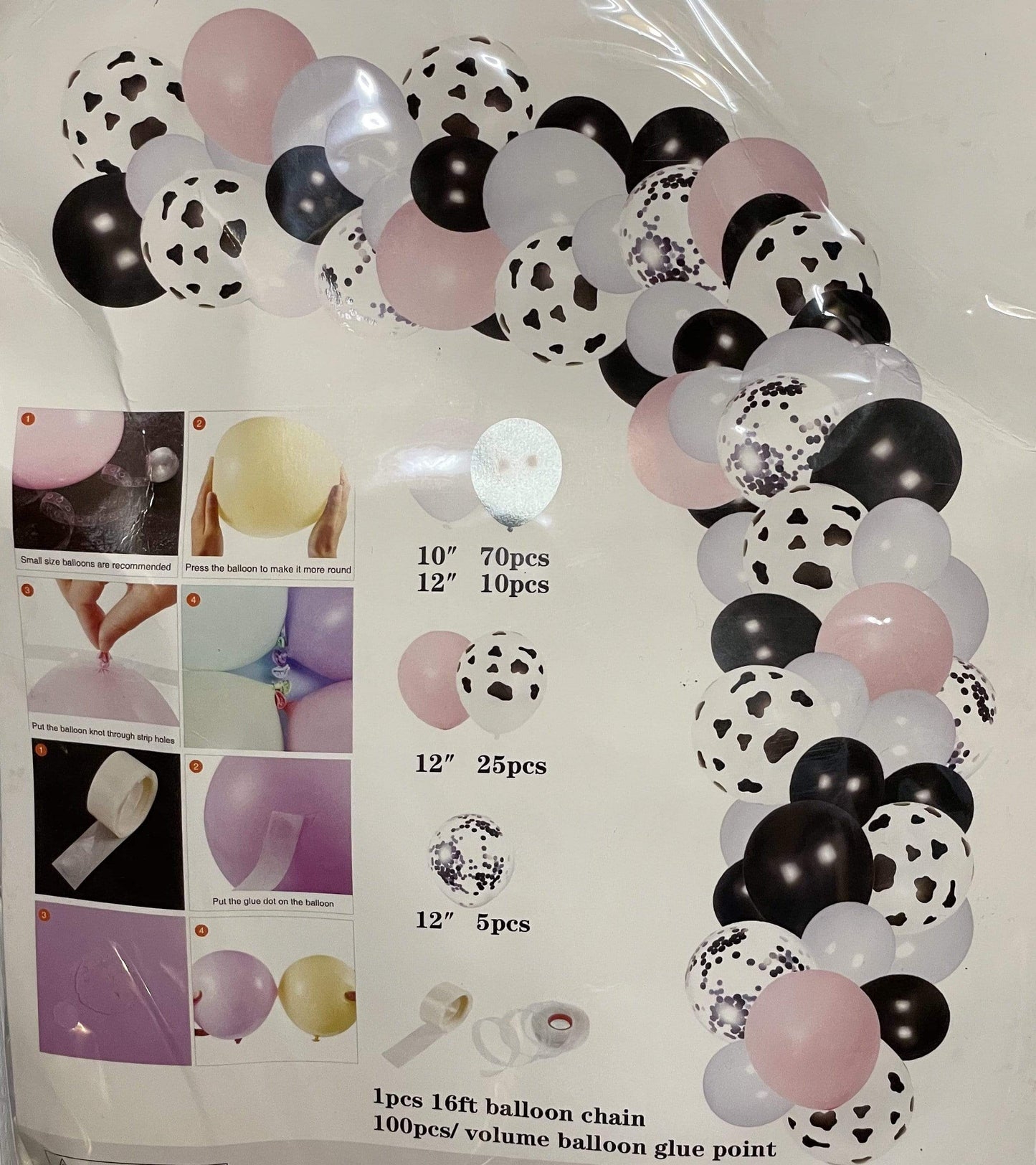 Imported Latex Pink Cow Print Balloon Garland Kit