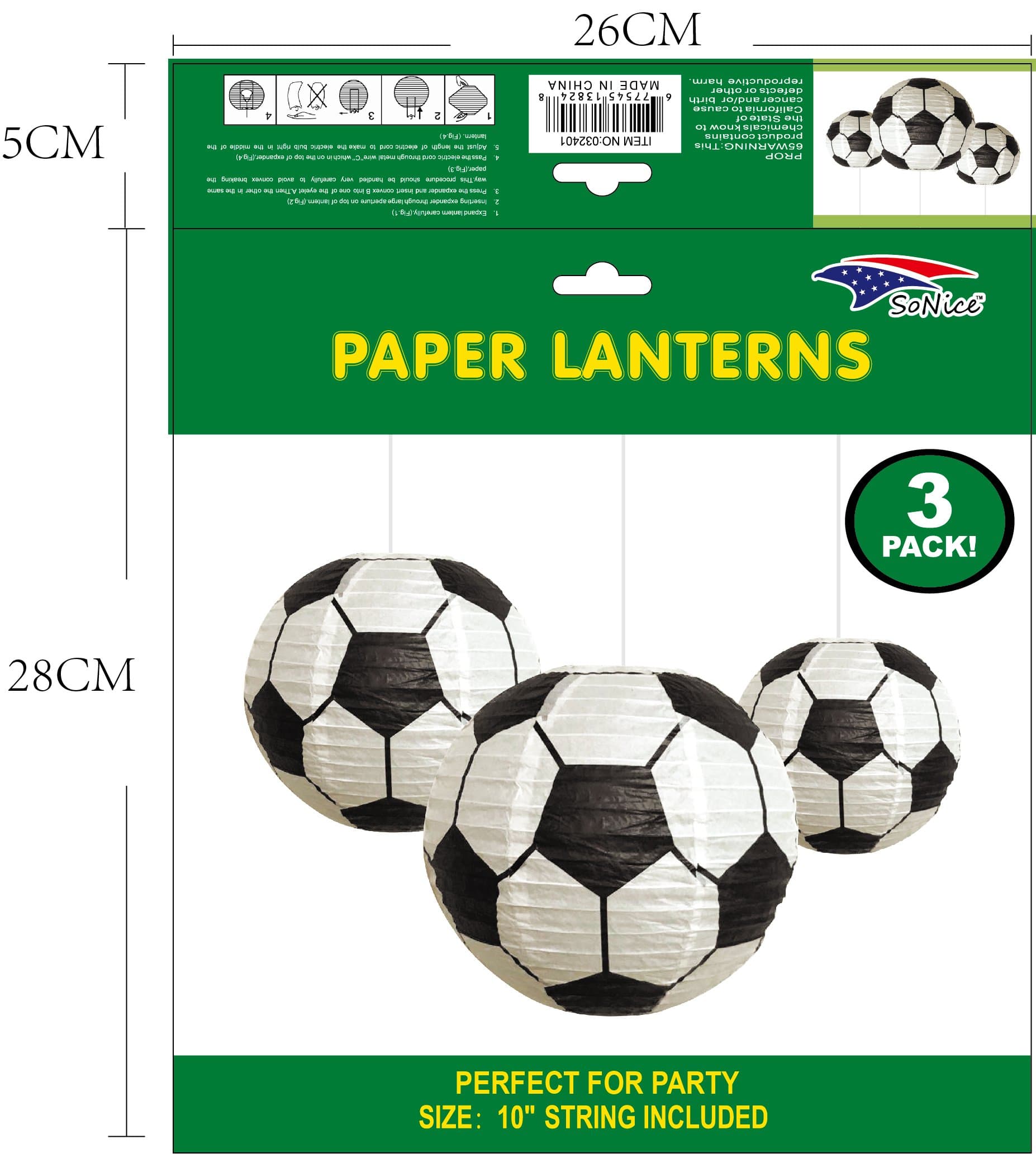 Imported Party Supplies Soccer Print Lantern Set (3 count)