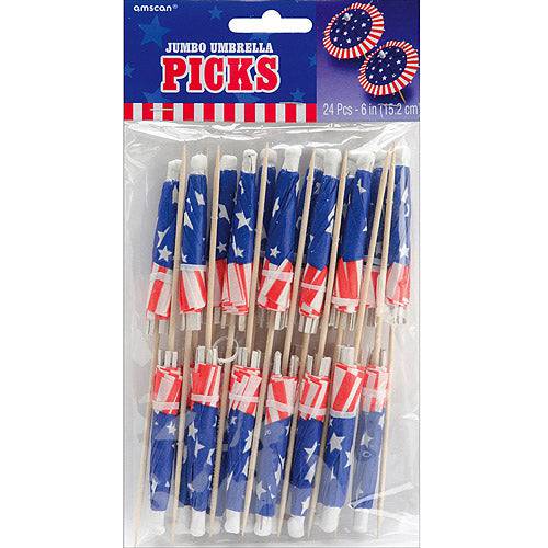 Jumbo Umbrella Picks - Patriotic (24ct) - Amscan
