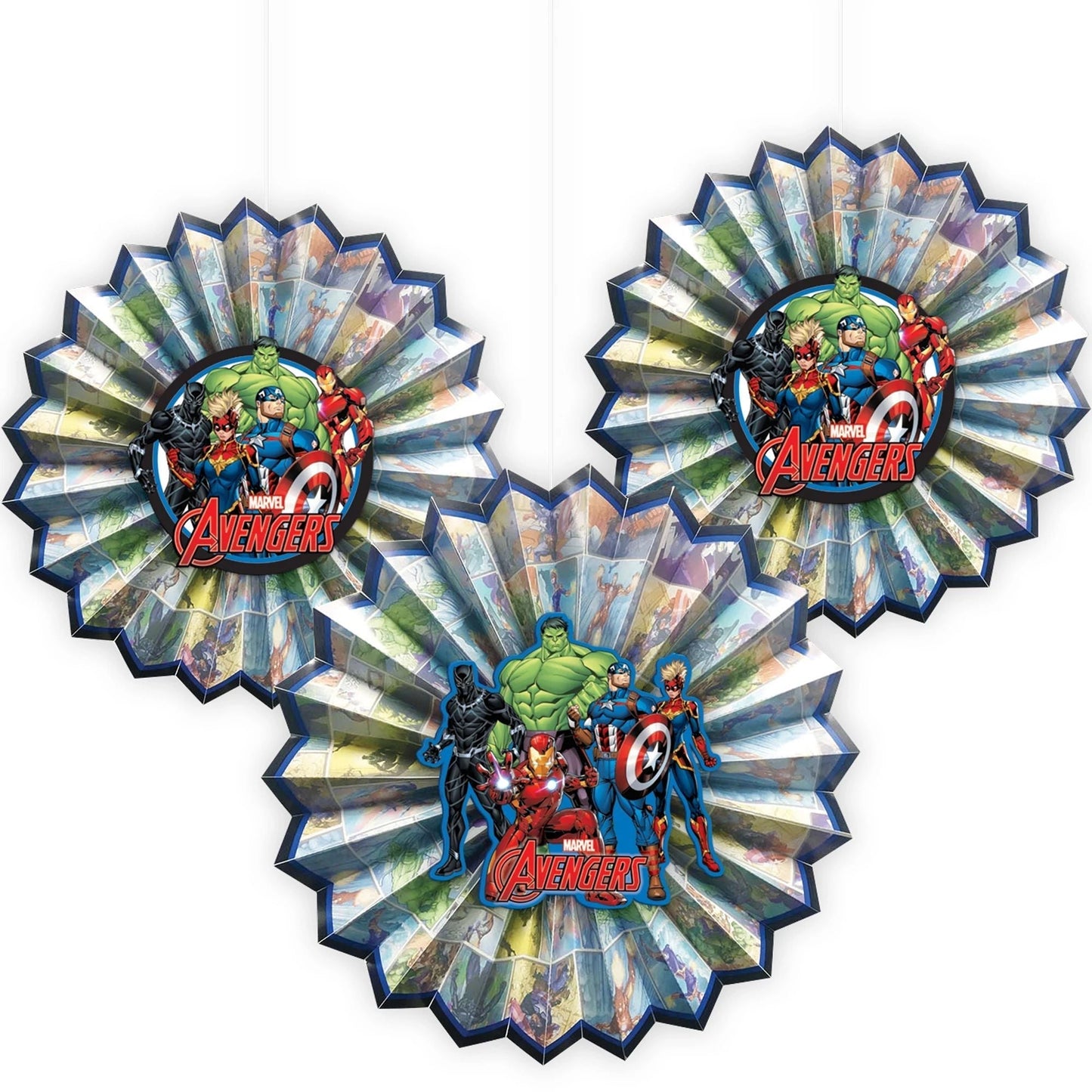 Marvel Avengers Powers Uniteª Paper Fan Decoration 3pc - Amscan