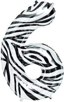 Northstar Mylar & Foil 6 Zebra Animal Print 34" Number Balloons