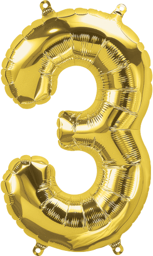 Northstar Mylar & Foil Gold Number 3 (Three) 16" Balloon