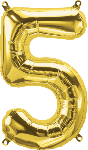 Northstar Mylar & Foil Gold Number 5 (Five) 16" Balloon